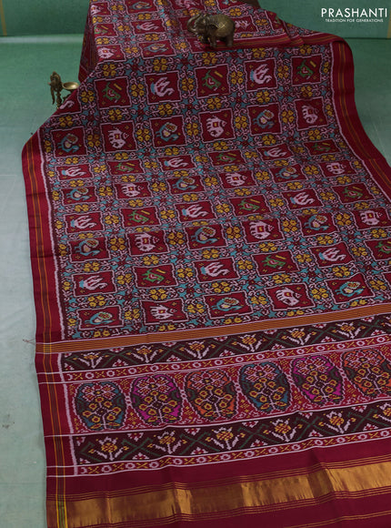 Rajkot patola silk saree maroon with allover patola weaves and simple border