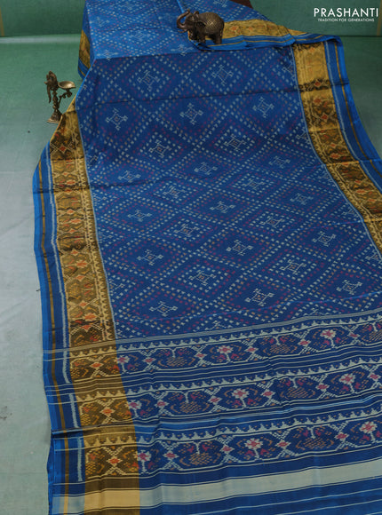 Rajkot patola silk saree peacock blue with allover ikat weaves and zari woven ikat border