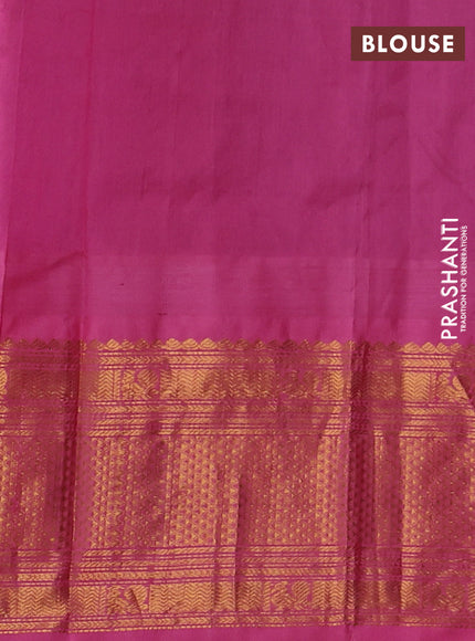 Kuppadam silk cotton saree violet and pink with plain body and temple design zari woven border