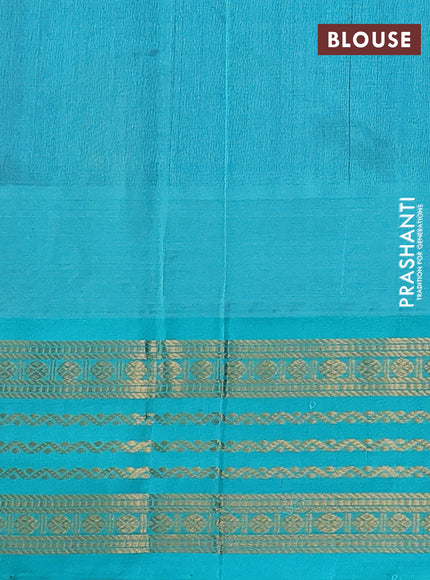 Kuppadam silk cotton saree blue and teal green with zari woven buttas and temple design zari woven border