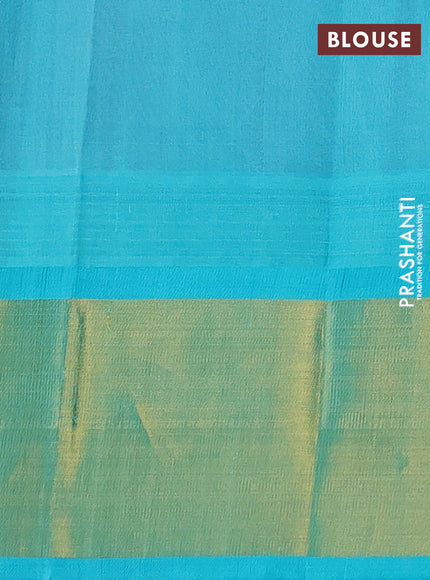 Kuppadam silk cotton saree lavender and teal green with plain body and temple design zari woven border