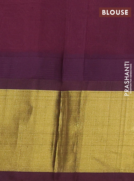 Kuppadam silk cotton saree pink shade and wine shade with plain body and temple design zari woven border