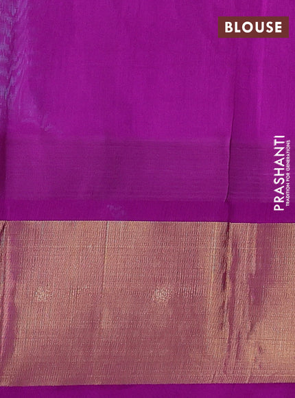Kuppadam silk cotton saree teal blue and purple with plain body and temple design zari woven border
