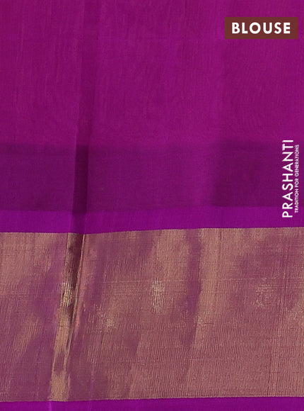 Kuppadam silk cotton saree orange and purple with plain body and temple design zari woven border