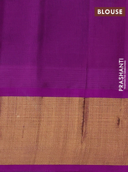 Kuppadam silk cotton saree teal blue and purple with plain body and temple design zari woven border