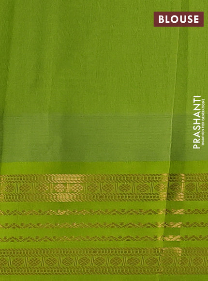 Kuppadam silk cotton saree cream and light green with zari woven buttas and temple design zari woven border