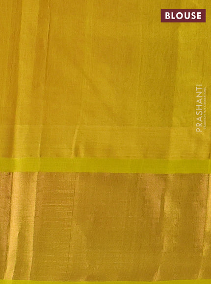 Kuppadam silk cotton saree red and yellow with plain body and temple design zari woven border