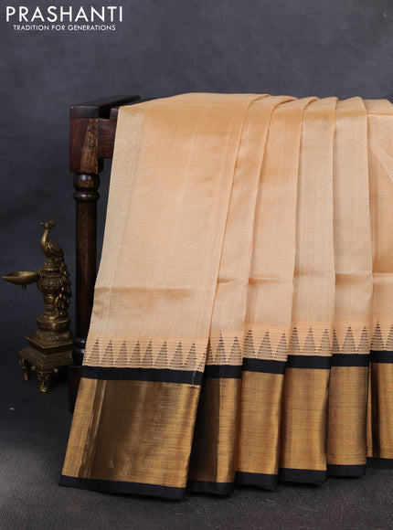 Kuppadam silk cotton saree sandal and black with plain body and temple design zari woven border