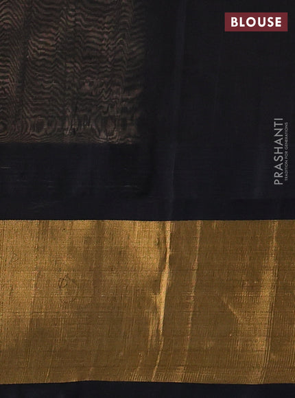 Kuppadam silk cotton saree sandal and black with plain body and temple design zari woven border