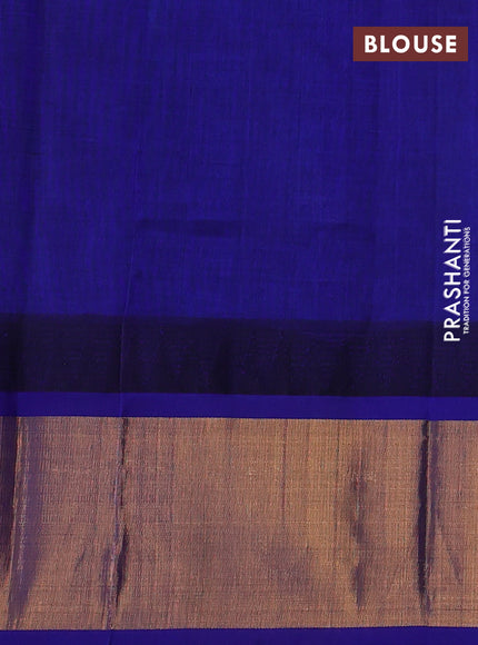 Kuppadam silk cotton partly saree dual shade of teal bluish green and blue with plain body and temple design zari woven border