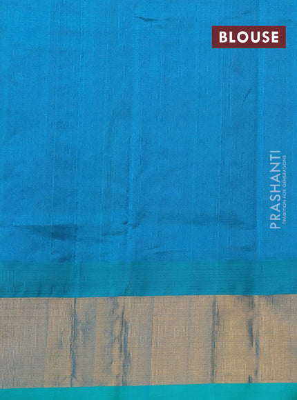 Kuppadam silk cotton saree purple and teal blue with plain body and temple design zari woven border