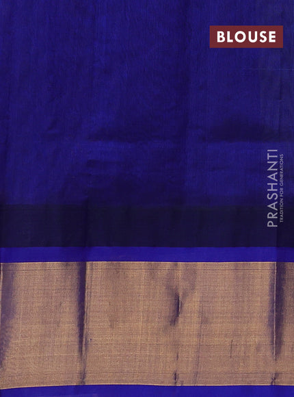 Kuppadam silk cotton saree light green and blue with plain body and temple design zari woven border