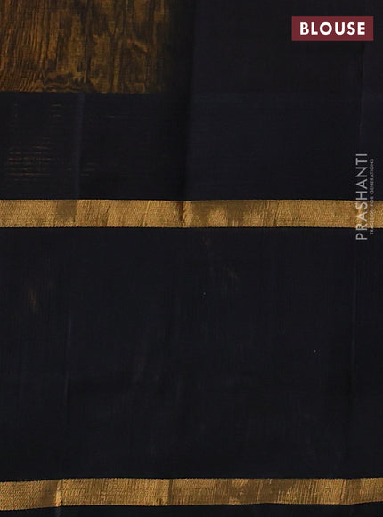 Kuppadam silk cotton saree mango yellow and black with plain body and temple design rettapet zari woven elephant butta border