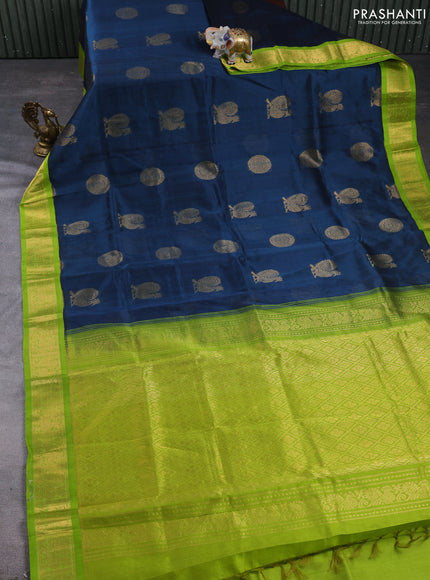 Kuppadam silk cotton saree peacock blue and light green with annam & rudhraksha zari woven buttas and zari woven border