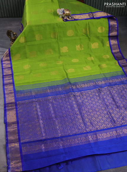 Kuppadam silk cotton saree light green and royal blue with annam & rudhraksha zari woven buttas and zari woven border