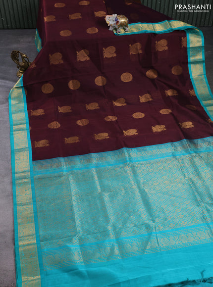 Kuppadam silk cotton saree deep maroon and teal green with annam & rudhraksha zari woven buttas and zari woven border