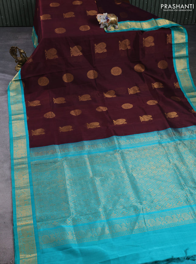 Kuppadam silk cotton saree deep maroon and teal green with annam & rudhraksha zari woven buttas and zari woven border