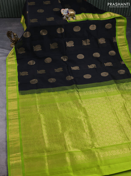 Kuppadam silk cotton saree black and light green with annam & rudhraksha zari woven buttas and zari woven border