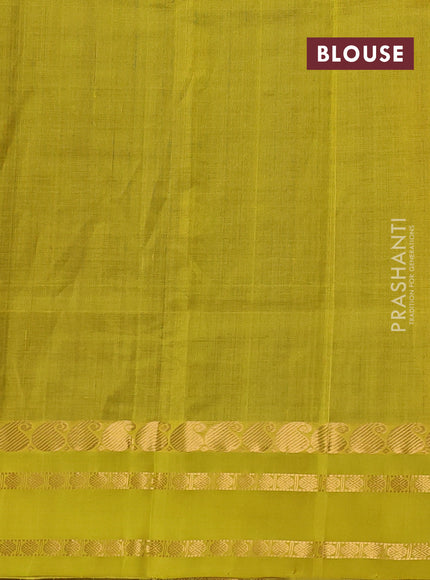Kuppadam silk cotton saree violet and lime yellow with allover zari checks & buttas and rettapet zari woven border