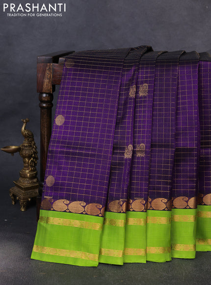 Kuppadam silk cotton saree violet and light green with allover zari checks & buttas and rettapet zari woven border