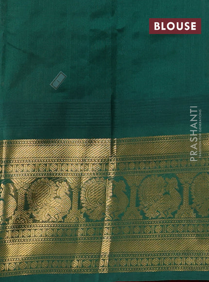 Kuppadam silk cotton saree red shade and green with allover zari checks & buttas and temple design long zari woven border