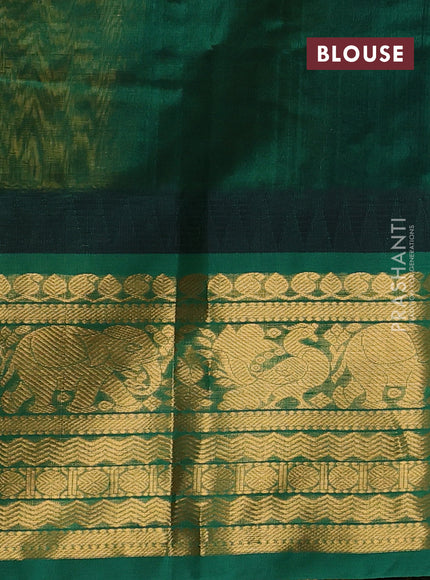 Kuppadam silk cotton saree yellow and green with allover vairaosi pattern & buttas and temple design long zari woven border
