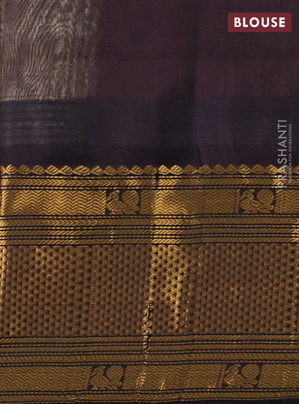 Kuppadam silk cotton saree cream and coffee brown with plain body and temple design long zari woven border