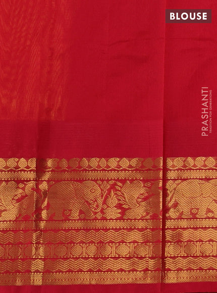 Kuppadam silk cotton saree mango yellow and red with allover vairaosi pattern & buttas and temple design long zari woven border