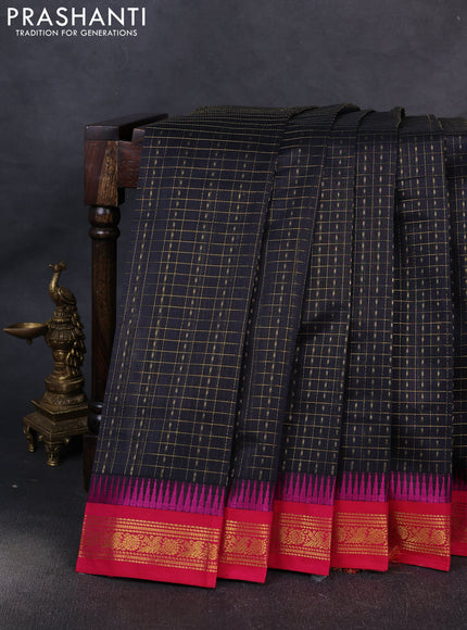 Kuppadam silk cotton saree black and pink with allover lakshadeepam pattern and temple design zari woven border