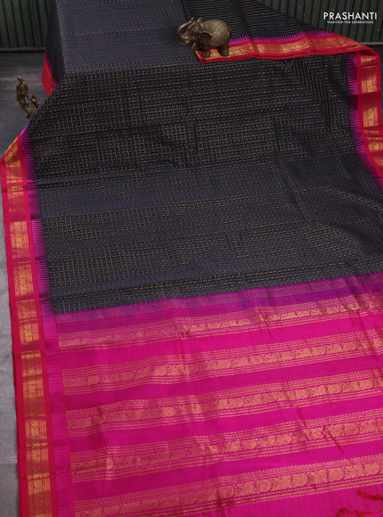 Kuppadam silk cotton saree black and pink with allover lakshadeepam pattern and temple design zari woven border