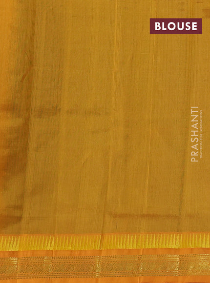 Kuppadam silk cotton saree green and mustard yellow with allover lakshadeepam pattern and temple design zari woven border