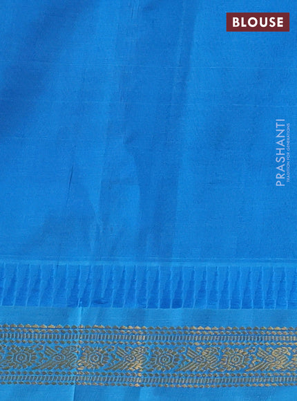 Kuppadam silk cotton saree blue and cs blue with allover lakshadeepam pattern and temple design zari woven border
