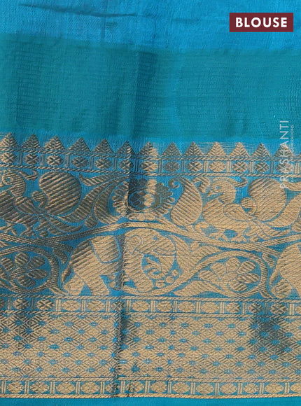 Kuppadam silk cotton saree wine shade and teal blue with allover vairaosi pattern & buttas and temple design long zari woven border