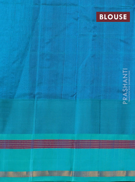 Kuppadam silk cotton saree violet and teal green with allover thread woven checked pattern and temple design zari woven border