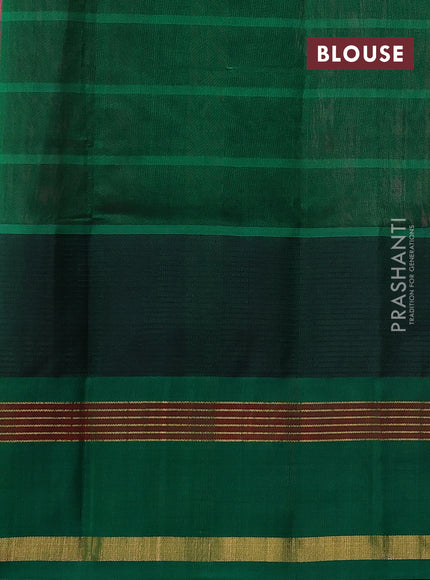 Kuppadam silk cotton saree peach orange and green with allover thread woven checked pattern and temple design zari woven border