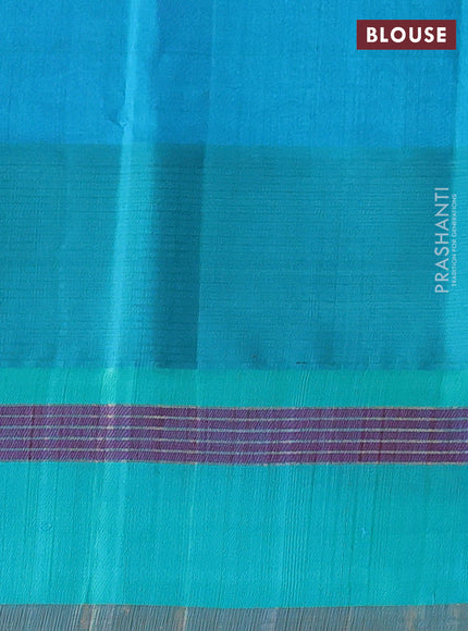 Kuppadam silk cotton saree navy blue and teal green with allover thread woven checked pattern and temple design zari woven border