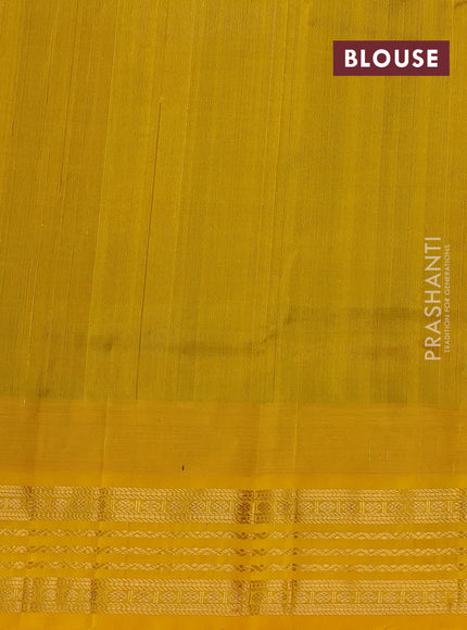 Kuppadam silk cotton saree deep maroon and mango yellow with zari woven buttas and temple design zari woven border