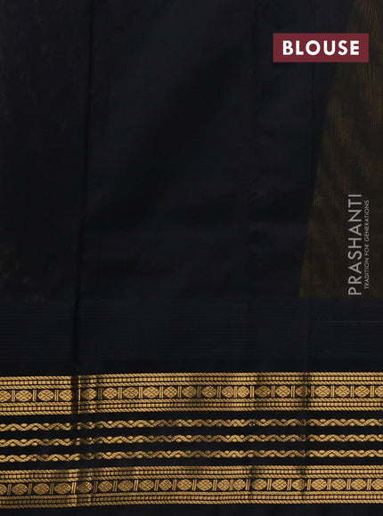 Kuppadam silk cotton saree mango yellow and black with zari woven buttas and temple design zari woven border