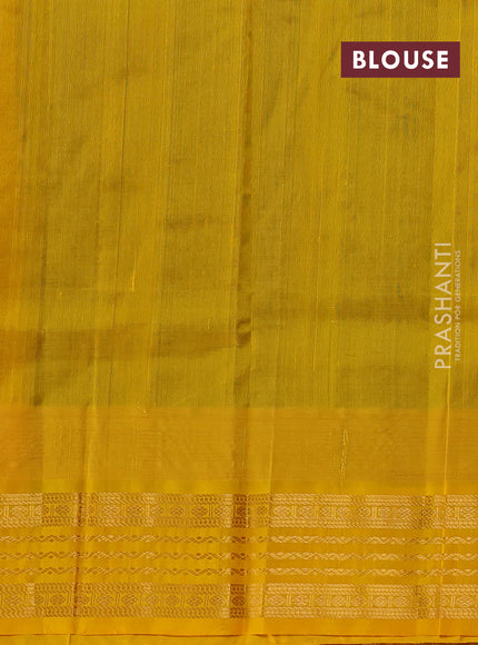 Kuppadam silk cotton saree peacock blue and yellow with zari woven buttas and temple design zari woven border