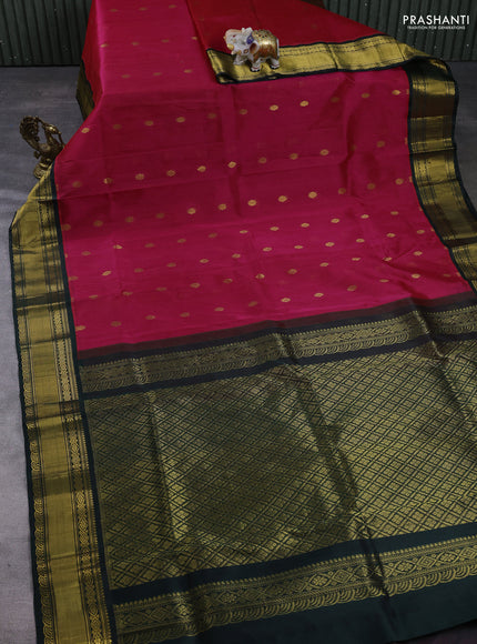 Kuppadam silk cotton saree pink and bottle green with zari woven buttas and zari woven border