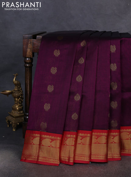 Kuppadam silk cotton saree purple and red with annam zari woven buttas and zari woven border