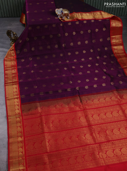 Kuppadam silk cotton saree purple and red with annam zari woven buttas and zari woven border