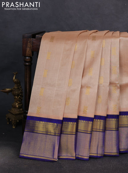 Kuppadam silk cotton saree sandal and blue with zari woven buttas and zari woven border