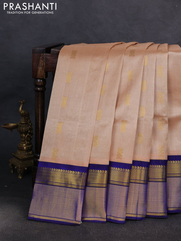 Kuppadam silk cotton saree sandal and blue with zari woven buttas and zari woven border