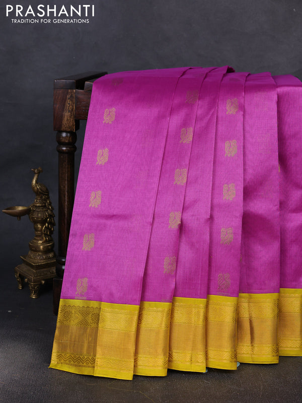 Kuppadam silk cotton saree lavender and yellow with annam zari woven buttas and zari woven border
