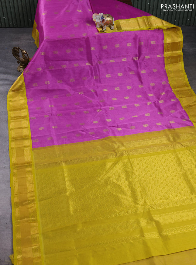 Kuppadam silk cotton saree lavender and yellow with annam zari woven buttas and zari woven border