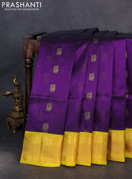Kuppadam silk cotton saree violet and yellow with annam zari woven buttas and zari woven border