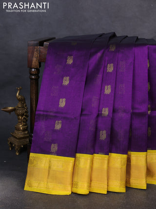 Kuppadam silk cotton saree violet and yellow with annam zari woven buttas and zari woven border