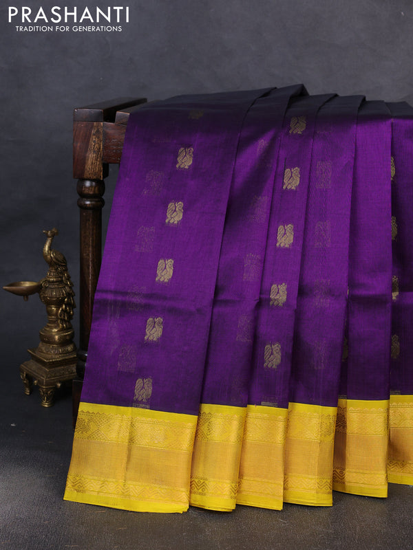 Kuppadam silk cotton saree violet and yellow with annam zari woven buttas and zari woven border