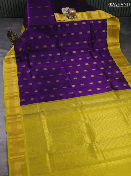 Kuppadam silk cotton saree violet and yellow with annam zari woven buttas and zari woven border